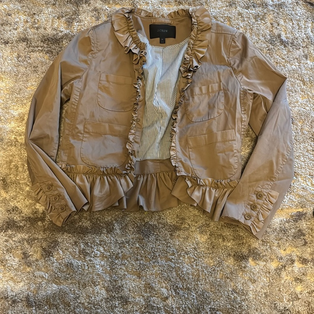 J. Crew Tan Ruffle Trim Women's Jacket